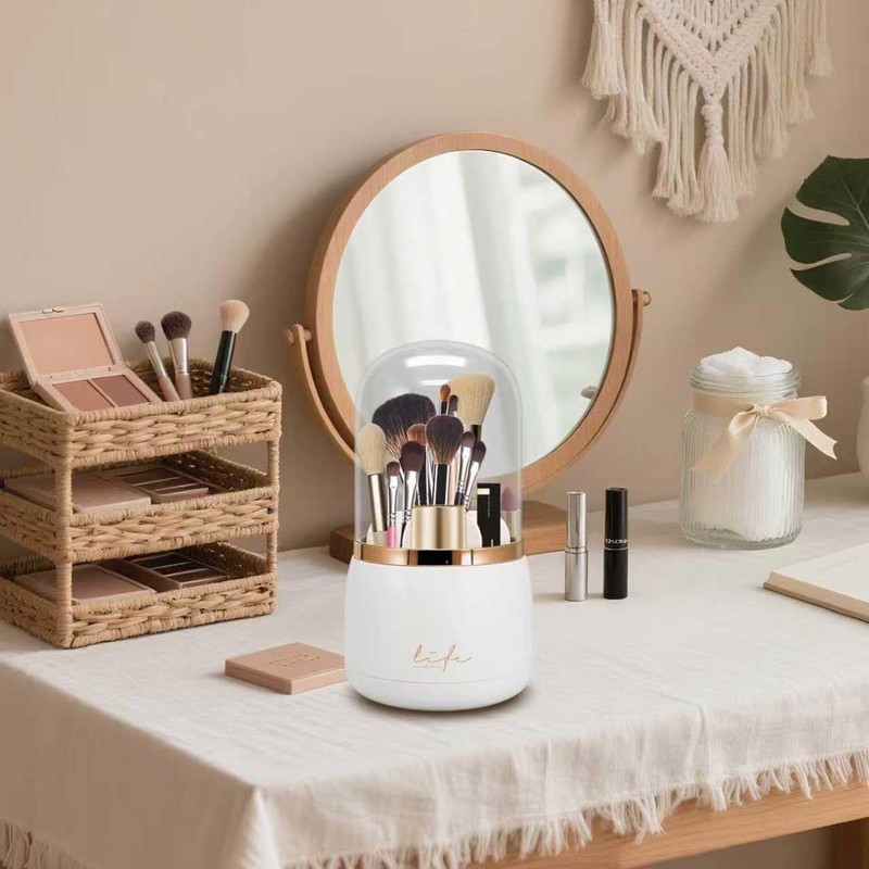 Toothbrush Holders with Cover,Dustproof 360 Rotating 7 Slots Toothpaste Holder