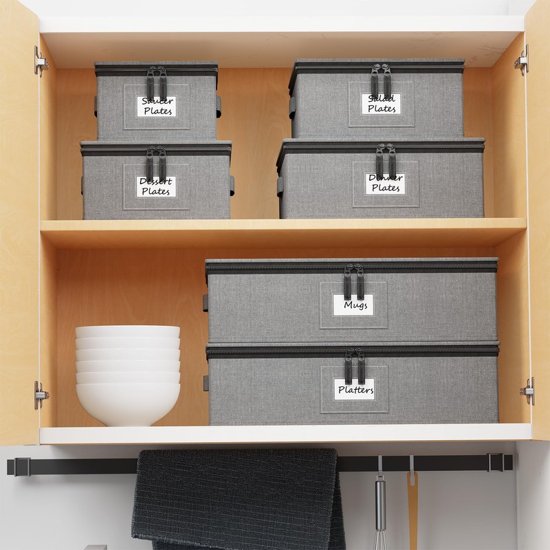 SpaceAid China Storage Containers 6 Pack, Stackable Hard Shell Quilted
