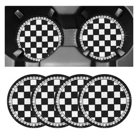 BWBWND 2 PCS Cow Print Car Cup Holder, 2.76 Inch Waterproof Anti Slip Insert Holder for Cup Holder, Universal Rhinestone Cute Drink Mat Interior Decor for Women, Car Accessories (Checkerboard)