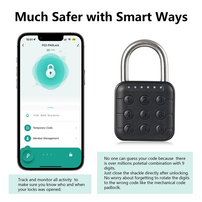 Relihom Combination Lock for Locker, Smart Padlock with Code TUYA