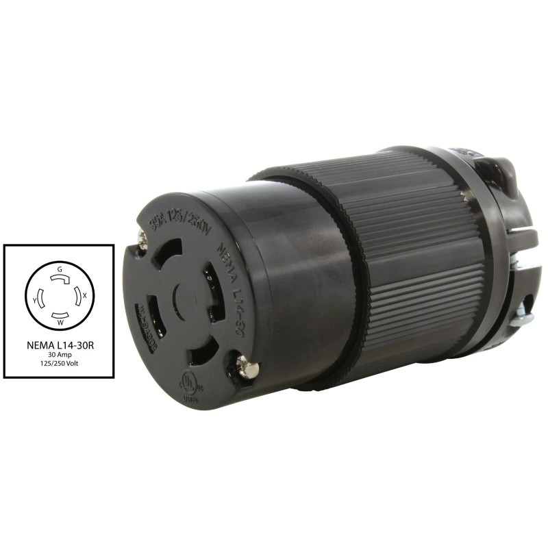 AC WORKS® 30A 125/250V NEMA L14-30R 4-Prong Female Connector Assembly