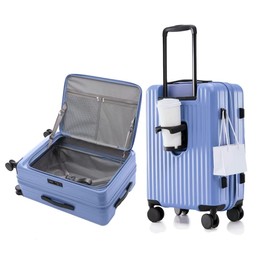 HotWay 20 Inch Expandable Carry On Luggage with Cup Holder, Hardside TSA Approved Luggage with Spinner Wheels, Top Opening Suitcase For Travel, Blue
