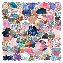 100PCS Colorful Brain Stickers for Water Bottles Scrapbook Journaling Skateboard Laptop Bumper Bicycles Computer Phone Car Luggage,Cartoon Body Organ Biology Waterproof Decals for Kids Adults Teens