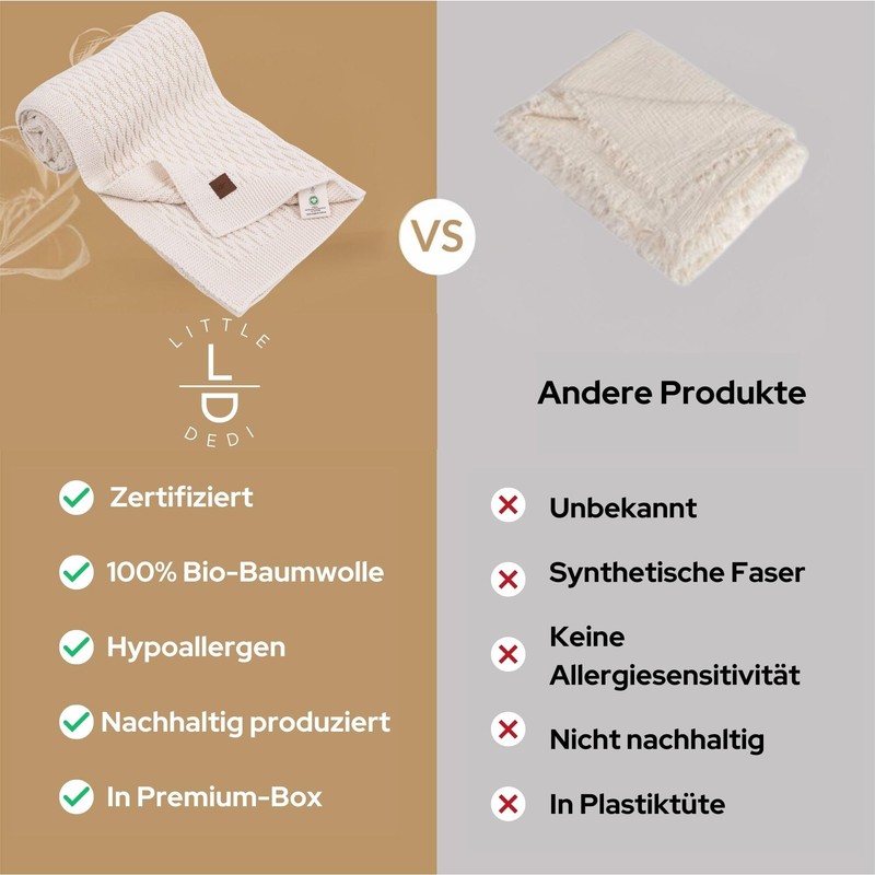 Little Dedi 100% Organic Cotton Knitted Baby Blanket, 80 x