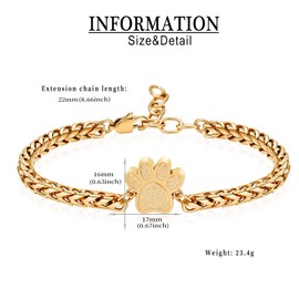 QGJNSGC Pet Paw Cremation Bracelet for Ashes Dog Cat Urn Memorial Jewellery Adjustable Bangle Keepsake Gift for Women Men, Stainless Steel