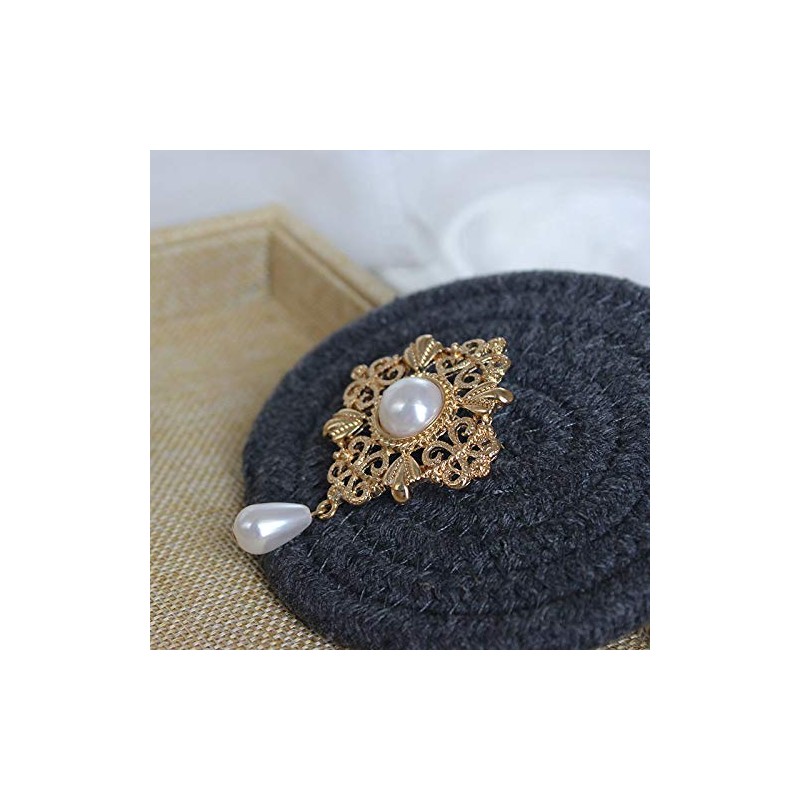Gold Hollow Flower Pearl Filigree Brooch Pin for Women Full