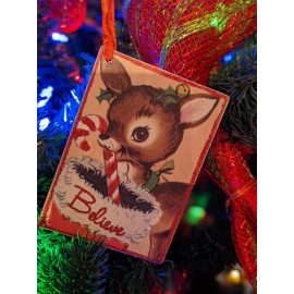 Primitives By Kathy Wooden Reindeer Gift Tag Set of 6 Vintage Design Glitter Deer Rudolph Keepsake
