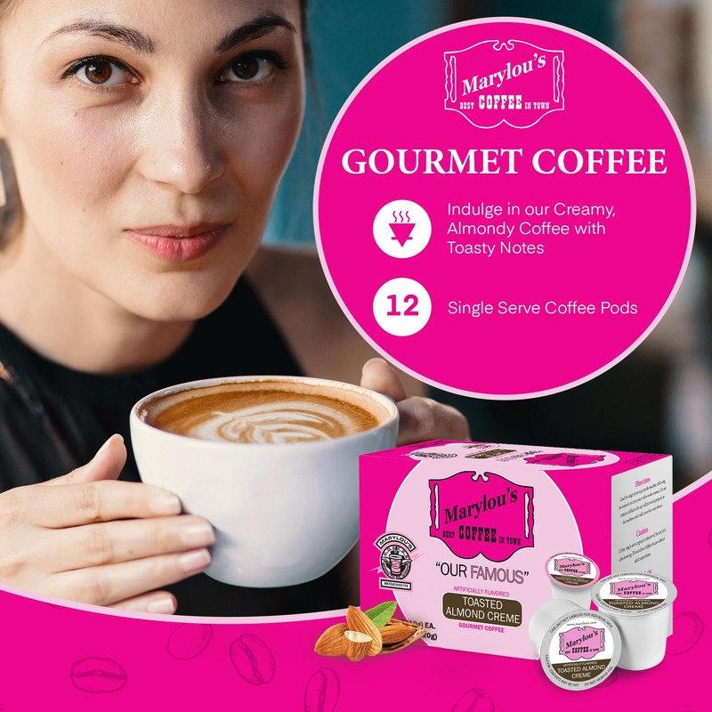 Marylou's Toasted Almond Creme Flavored Gourmet Coffee – Single Serve