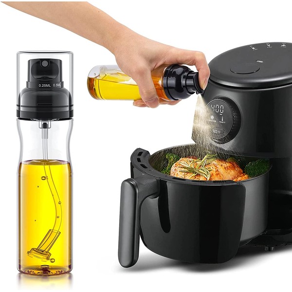 MISSOLO Oil Sprayer for Cooking, 250ml Olive Oil Sprayer, Olive Oil Mister, Oil Spray Bottle, Adjustable Spray Size for Kitchen, Air Fryer, Cooking, Barbecue, Salad, Baking (Black)