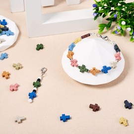 Cheriswelry - 40 abalorio cruzadas para hacer joyas, abalorio de lava teñidas, abalorio difusoras de aceite, pulseras sueltas de 11 x 9 x 3 mm para collares, llaveros, suministros de fabricación de