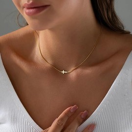 Cross Necklace for Women 14K Real Gold Silver Plated Dainty Small Cross Pendant Choker Simple Trendy Cute Cross Charm Chain Necklace Faith Jewelry Religious Minimalist Gift
