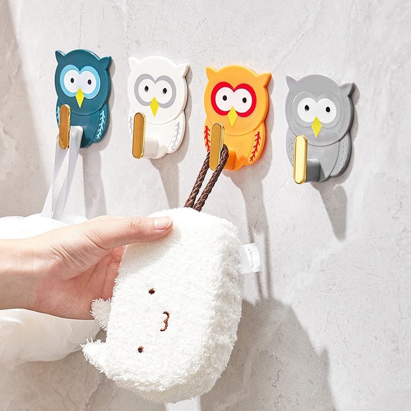 JruiZhp Cute Coat Hooks Mixed Color Self Adhesive Owl Hook,