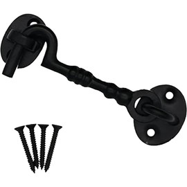 4 Inch Black Cabin Hook & Eye Latch – Traditional Cast Iron Garden Gate Catch, Shed Door Latch with Screws, Outdoor Silent Catch for Doors and Gates