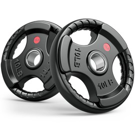 2-Inch Rubber Grip Weight Plates for Barbell, Olympic Weight Plates for Weightlifting Strength Training, Weights Set for Home Gym (10 lb, Pair)