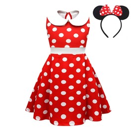 Lito Angels Minnie Mouse Dress Costume Fancy Dress with Mouse Ears Headband for Children Girls Size 6-7 Years 122, B - Red