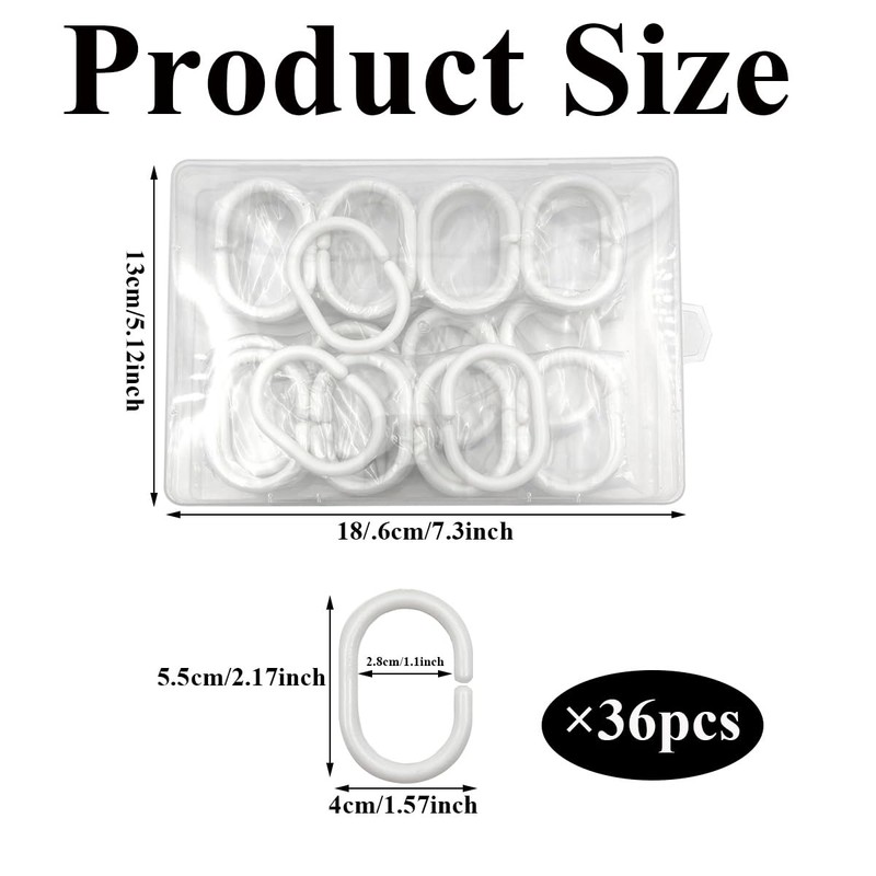 36Pcs Plastic Shower Curtain Rings White Shower Curtain Hooks for