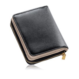 Mura's Goat Leather, Saffiano Leather, Women's, Bi-Color, Bi-Color, Anti-Skimming, black/beige