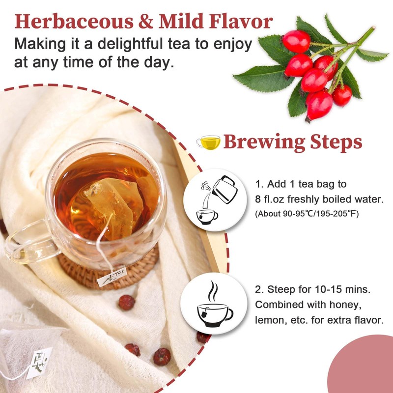 FullChea - Rose Hips Tea Bags, 50 Teabags Rosehip Tea,