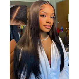 UNICE HD Real Scalp Wig 13x4 HD Lace Front Wigs Human Hair Black Layered Straight Glueless Frontal Wig Pre Plucked Pre Cut Bleached Knots Natural Hairline 180% Density 18 inch