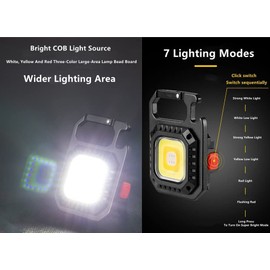 Portable COB Led Flashlight with Practical Carabiner, Bottle Opener, Cold Light, Warm Light and Emergency