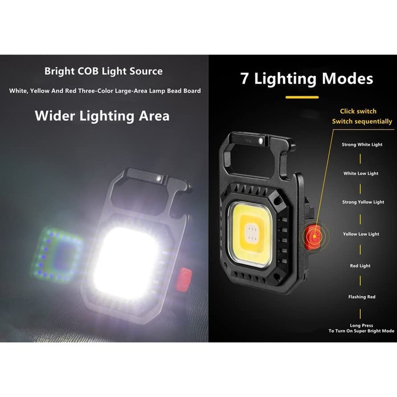 Portable COB Led Flashlight with Practical Carabiner, Bottle Opener, Cold