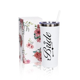 Nwvuop Bride to Be Cup With Straw - Bridal Shower and Wedding Gift, Tumbler for Engagement (Black Letter)