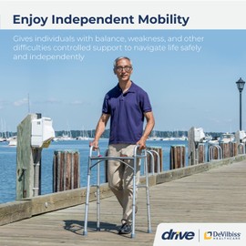 Drive Medical 2-Button Standard Foldable Walker for Seniors & Adults - Adjustable Legs - Lightweight Aluminum Construction - 350 Lb Weight Capacity - Basic Walking Aid - Silver