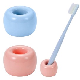 HalfofLife Mini Ceramics Toothbrush Holder Stand for Bathroom Vanity Countertop, Handmade Couple Toothbrush Head Holder, Shaver Holder and Office Pen Holder, Pink&Blue, Pack of 2