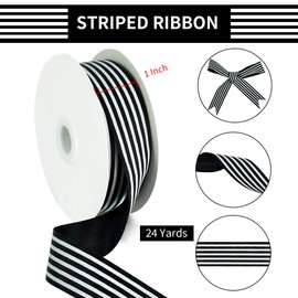 TONIFUL Black White Striped Ribbon 1 Inch Wide Fabric Grosgrain Ribbons 25 Yards Roll for Gift Wrapping Valentine's Day DIY Hair Accessories Crafts Party Holiday Wedding Christmas Birthday Decoration