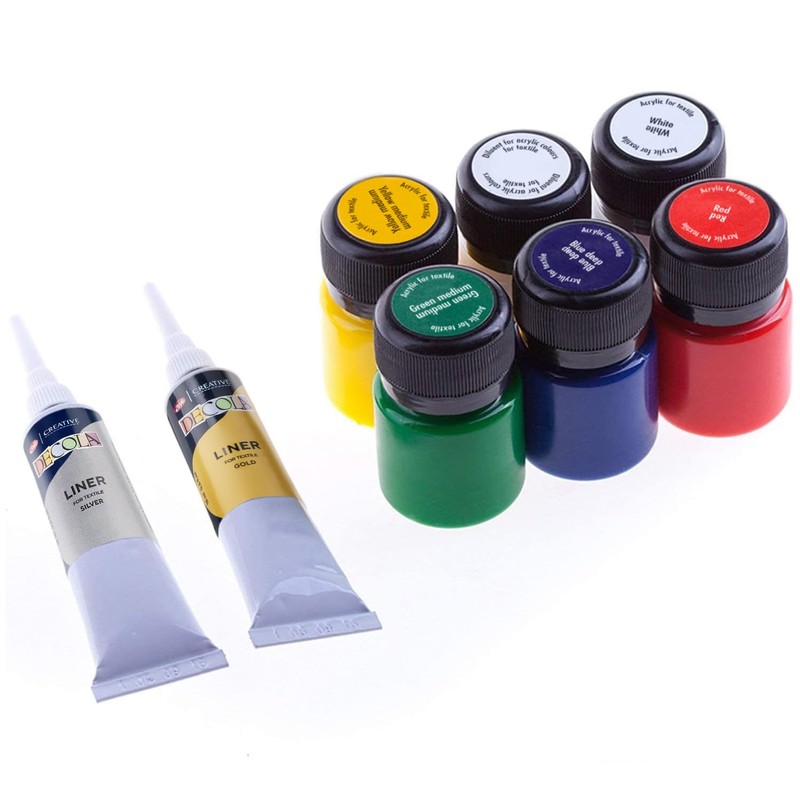 Decola Acryl-Textilfarbe Set | 5x20 Ml Waschmaschinenfeste Stofffarben + 2x18ml