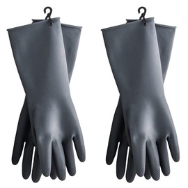 HOMSSEM Dishwashing Gloves with Hanging Hook, 2 Pairs Waterproof Rubber Kitchen Cleaning for Dishwashing and Household Use (Gray Medium_2pairs)