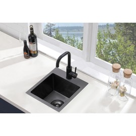 Comllen 15”x15” Black Drop In Bar Sink, Stainless Steel Small Kitchen Sink Single Bowl, Gunmetal Black Sinks for Outdoor Wet Bar Prep RV Yard Office Laundry Utility with Strainer Drain