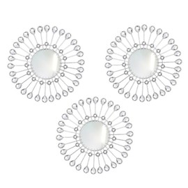 TINGDONG 3 PCS Metal Sunburst Mirrors for Wall, Decorative Rhinestones Starburst Wall Mirrors Home Décor, Metal Wall Art for Living Room Bedroom Entryway (Silvery)