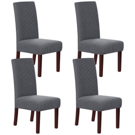 H.VERSAILTEX Stretch Dining Chair Covers Set of 4 Chair Covers for Dining Room Parsons Chair Slipcover Chair Protectors Covers Dining, Feature Textured Checked Jacquard Fabric, Gray