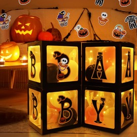 Halloween Decorations Balloons Boxes 4 Pcs Transparent Box with 4 LED Light Strings - Baby Shower Party Supplies Decoration - A Baby is Brewing