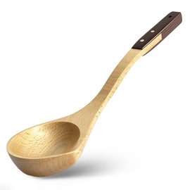 Wooden Soup Ladle – Beech and Walnut Handle Kitchen Utensils for Serving Soup, Sauce, and Pancake Batter – Handcrafted Cooking Ladles for Everyday Use – Durable Wood Design