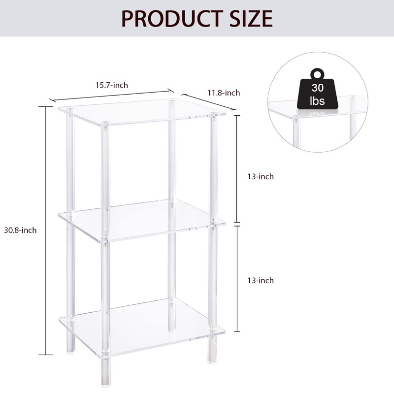 Aquiver Acrylic Tall Side Table - 3 Tier End Table