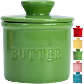 PriorityChef French Butter Crock for Counter With Water Line, On Demand Spreadable Butter, Ceramic Butter Keeper to Leave On Counter, French Butter Dish, Green