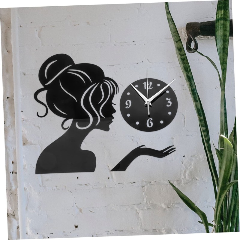 ABOOFAN Acrylic Girl Shape Wall Clock Modern Frameless Sticker Design