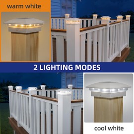 APONUO 8 Pack Solar Post Cap Lights, 2 Modes(Warm/Cool Light) Outdoor Waterproof Fence Post Solar Lights, Solar Powered Garden, Patio, Deck Decor for 4x4, 5x5, 5.5x5.5 Wood & Vinyl Posts, White
