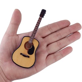 Dselvgvu Wooden Miniature Guitar with Stand and Case Mini Musical Instrument Replica Collectible Miniature Dollhouse Model Home Decoration (Acoustic Guitar:with Pick Guard, 5.12"x1.86"x0.68")