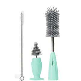 Cepillo para Botellas,3 en 1 Set Multiusos de Cepillos de Silicona,Cepillo para Biberones,con Limpia popotes,Cepillo de Mango Corto y de Mango Largo,para Botellas de Agua,Biberones