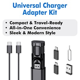 Travel Depot USB C Adapter OTG Cable Kit, L Connector to Type C Converter Case, Conversion Set A Type C L Micro USB Adapter Kit, 60W Charging & Data Transfer Cable Set w/SIM Tray Eject Tool, Black