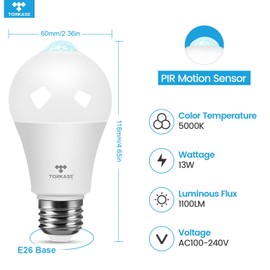Motion Sensor Light Bulbs, 13W (100Watt Equivalent), Motion Activated Dusk to Dawn Security LED Bulb, 5000K Daylight, Energy-Efficient, for Indoor and Outdoor Lighting, Porch, Stairs, Hallway 3Pack