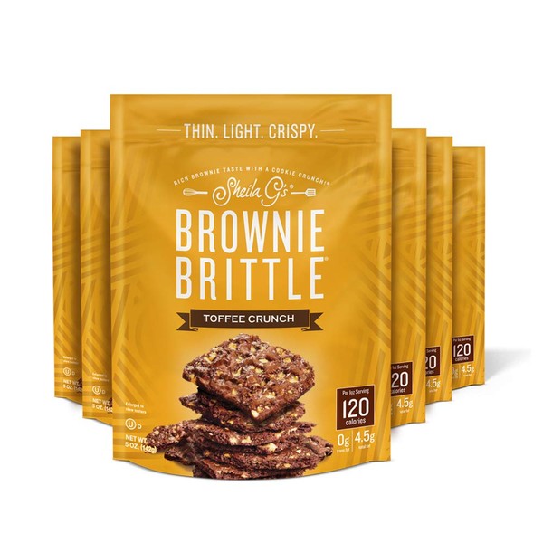 Sheila G's Brownie Brittle Low Calorie, Sweets & Treats Dessert, Healthy Chocolate, Thin Sweet Crispy Snack - Rich Brownie Taste with a Cookie Crunch - Toffee Crunch, 5 Ounce (Pack of 6)
