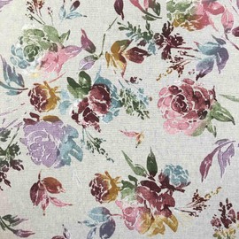 Kt KILOtela Printed Linen Fabric Sold by the Metre – Half Panama – Width 280 cm – Choice of Length 50 in 50 cm, Watercolour with Flowers – Multicoloured