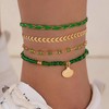 4Pcs Bohemian Puka Shell Anklets Beaded Bracelets for Woman,Gold Anklets