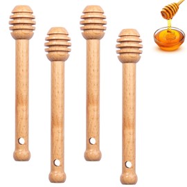 Tomuvpzn Honey Spoon Made of Beech Wood, Pack of 4 Honey Spoons Wood and Syrup Dipper Stick, 14.4 cm Wooden Mixing Spoon, Spoon, Stirrer, Straight Handle Stick for Jam, Syrup, Yoghurt and Spill-Free