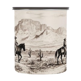WELLDAY Coffee Canister Western Cowboy Theme Airtight Stainless Steel Coffee Container, 30 OZ Food Storage Container for Coffee Beans, Ground, Sugar, Tea, Flour, Rice