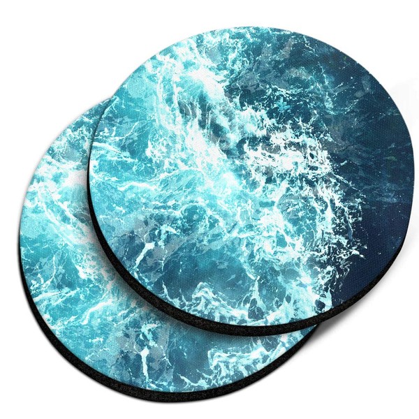 CARIBOU Coasters , Blue Ocean Wave Design Absorbent ROUND Fabric
